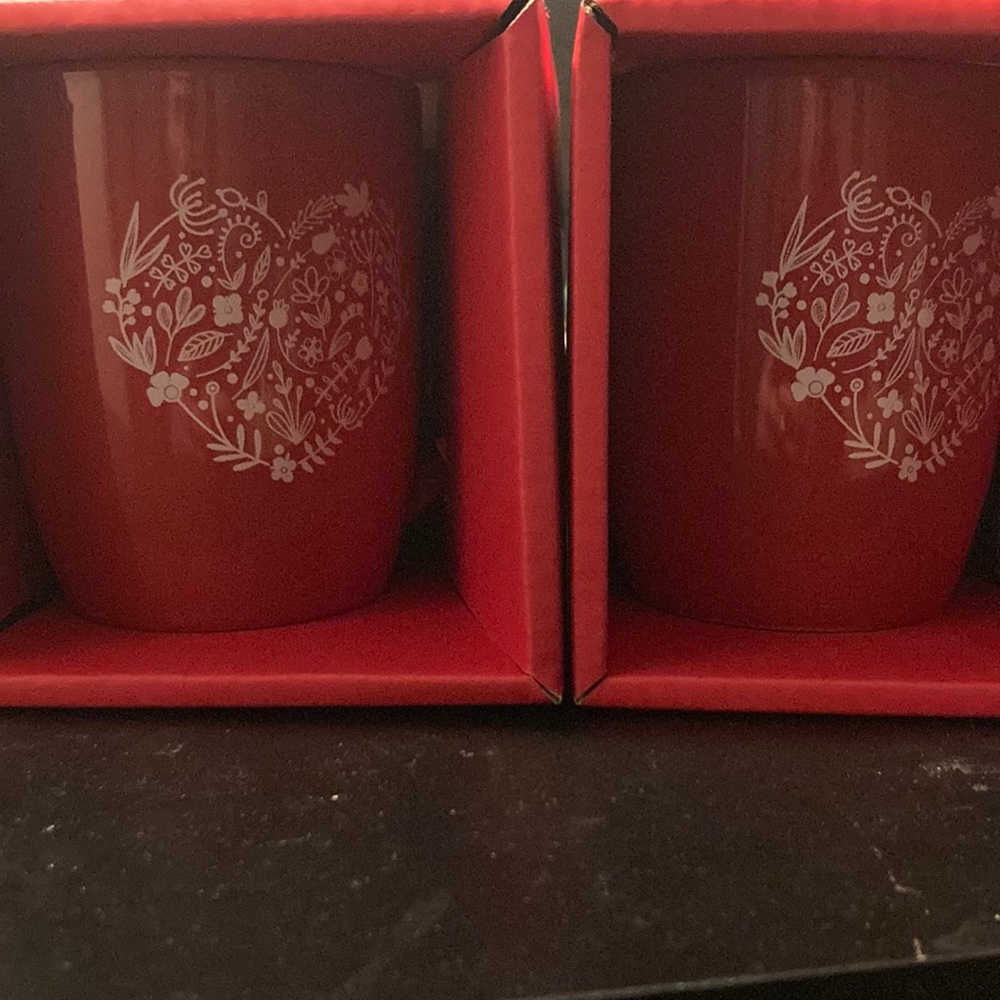 Set of 2 Flower Heart Ceramic Mugs New in Box